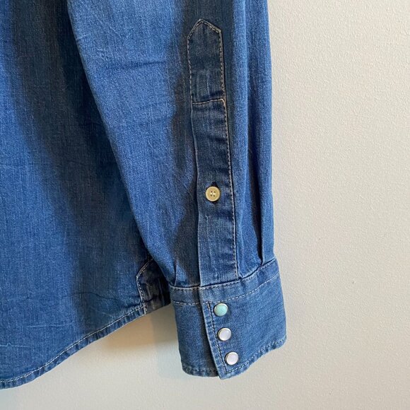 Replay Blue Jeans Denim Shirt with Turquoise Buttons - Picture 7 of 10
